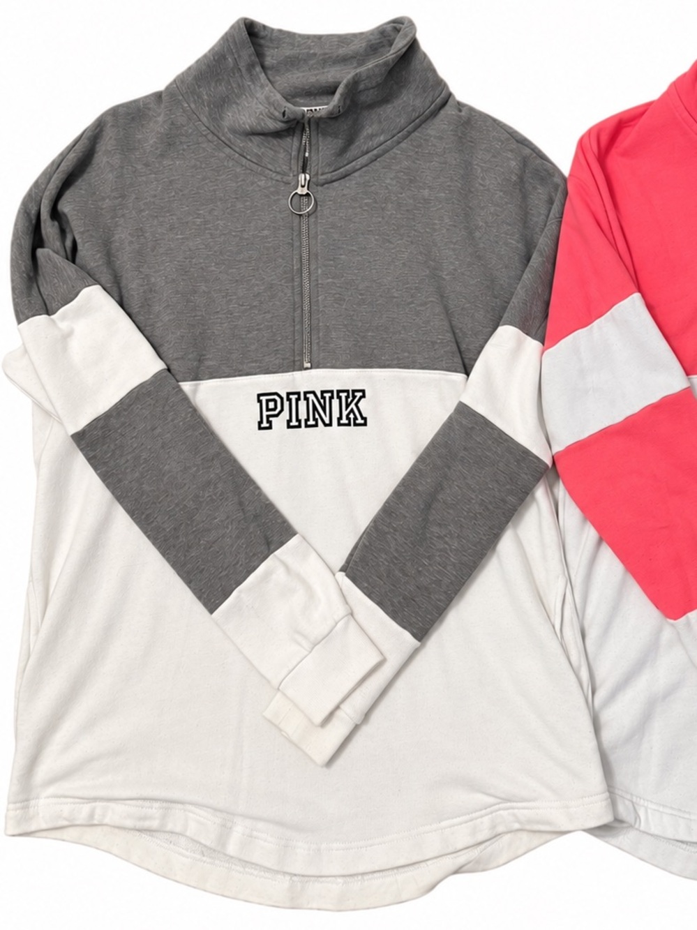 Victoria’s Secret PINK Gray White Colorblock Quarter Zip Pullover